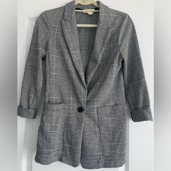 H&M size 4 checkered bock and white blazer - Picture 1 of 2